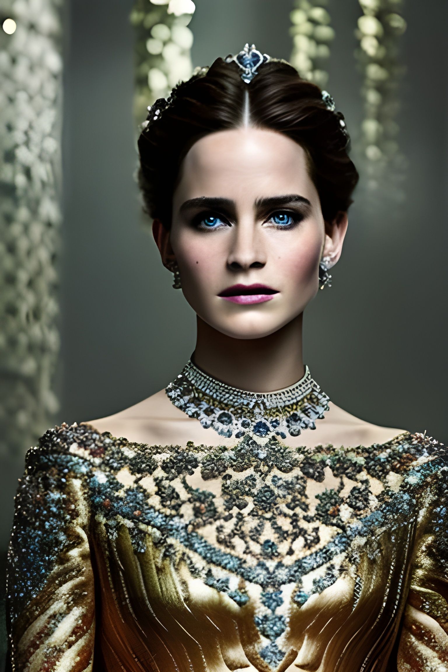 Regal Queen Portrait with Glittering Crown