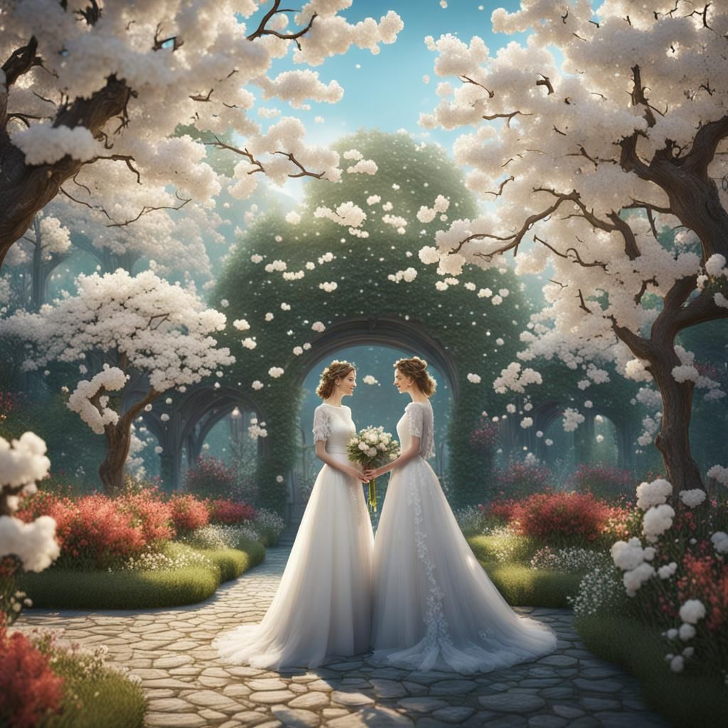 Happy Women's Garden Wedding: Detailed Matte Painting