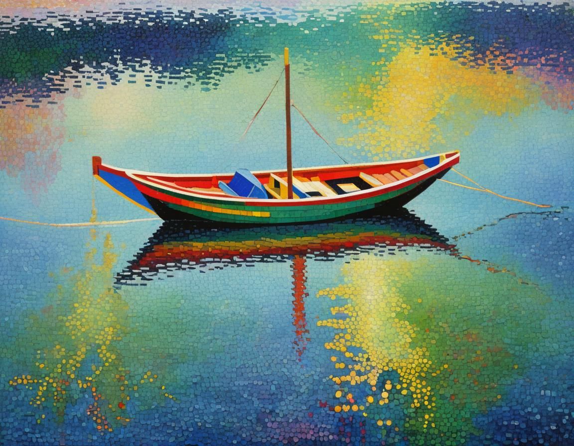 Boat on Water in Pointillism Style