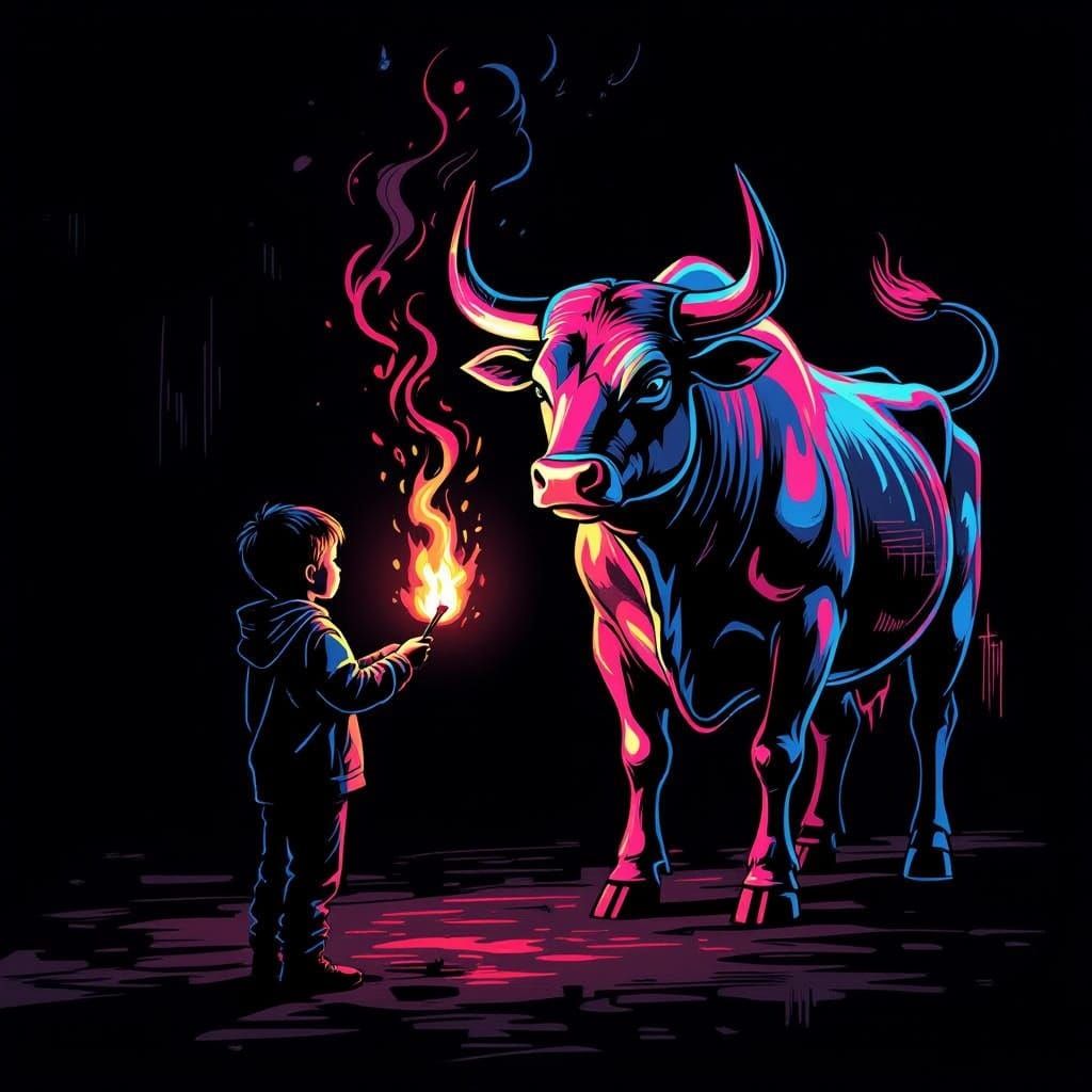 a young boy ignites a flame