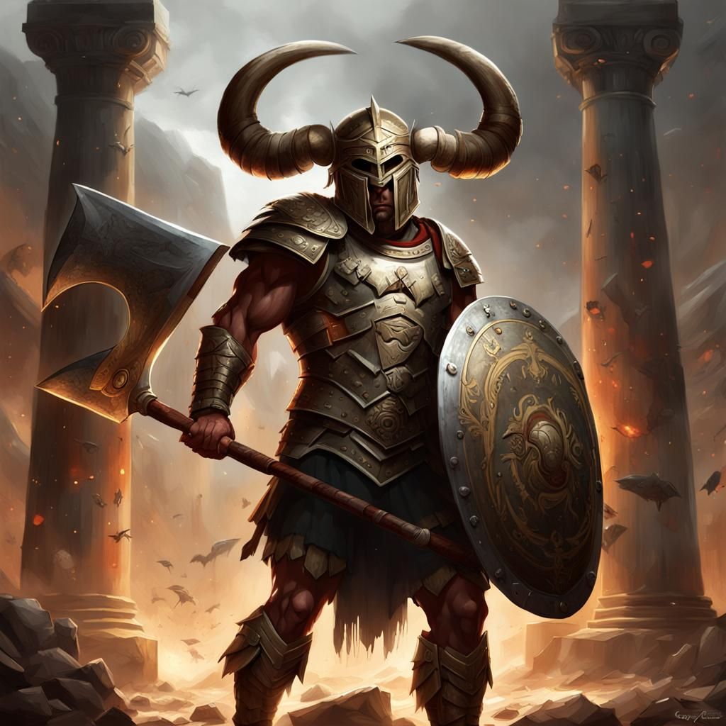 Minotaur Hoplite Concept Art in Dark Fantasy Style