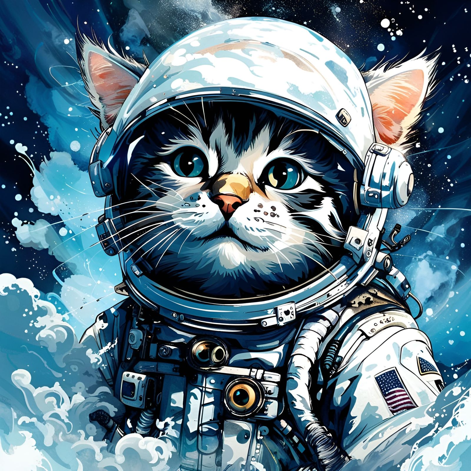 Chibi Cloud Cat Astronaut in Space