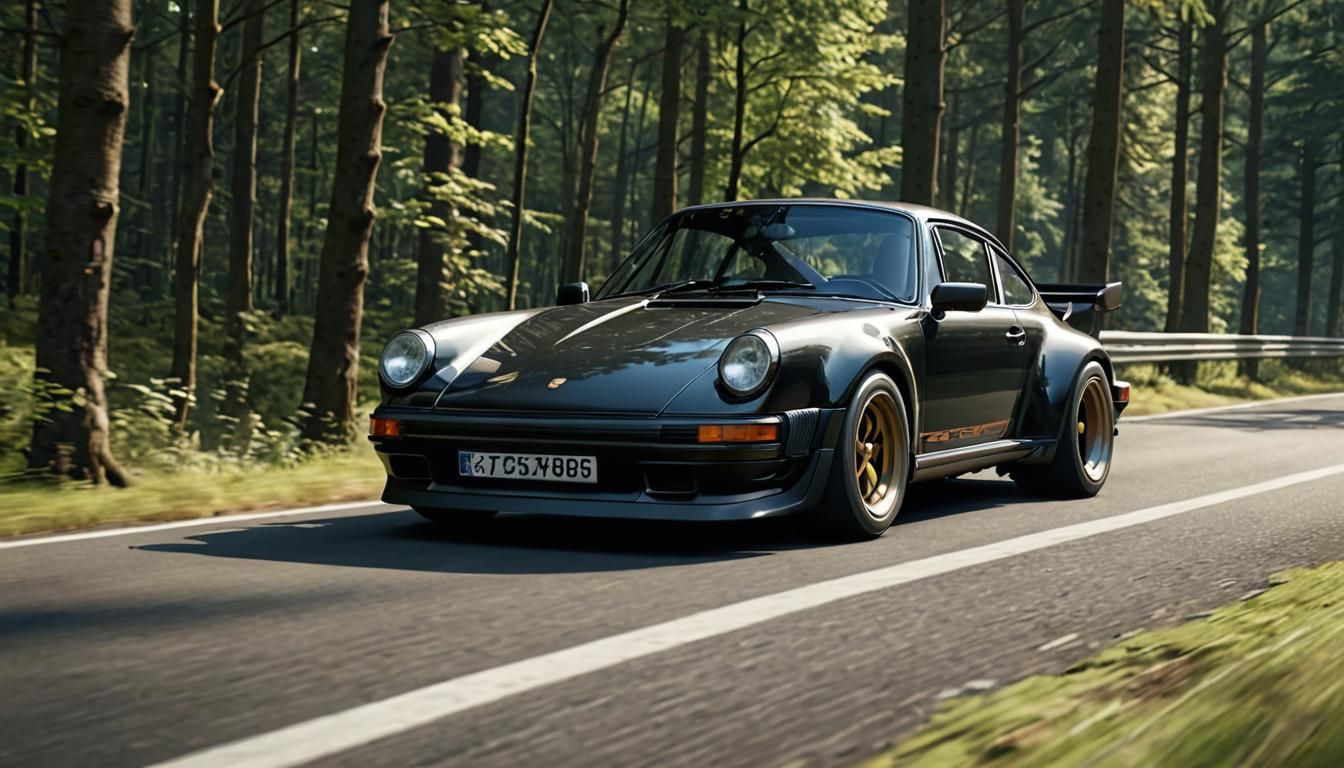 Black 1975 Porsche 911 Turbo on Nürburgring in Digital Art