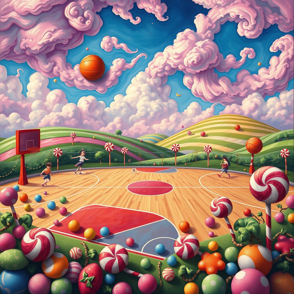 Candy Basketball Court in Pop-Surrealist Style