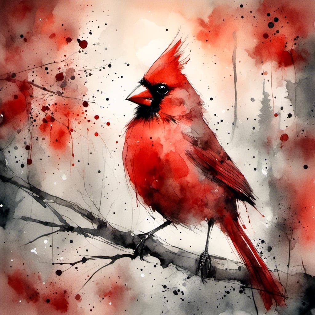 Cardinal with Prismatic Eyes in Vivid Watercolor