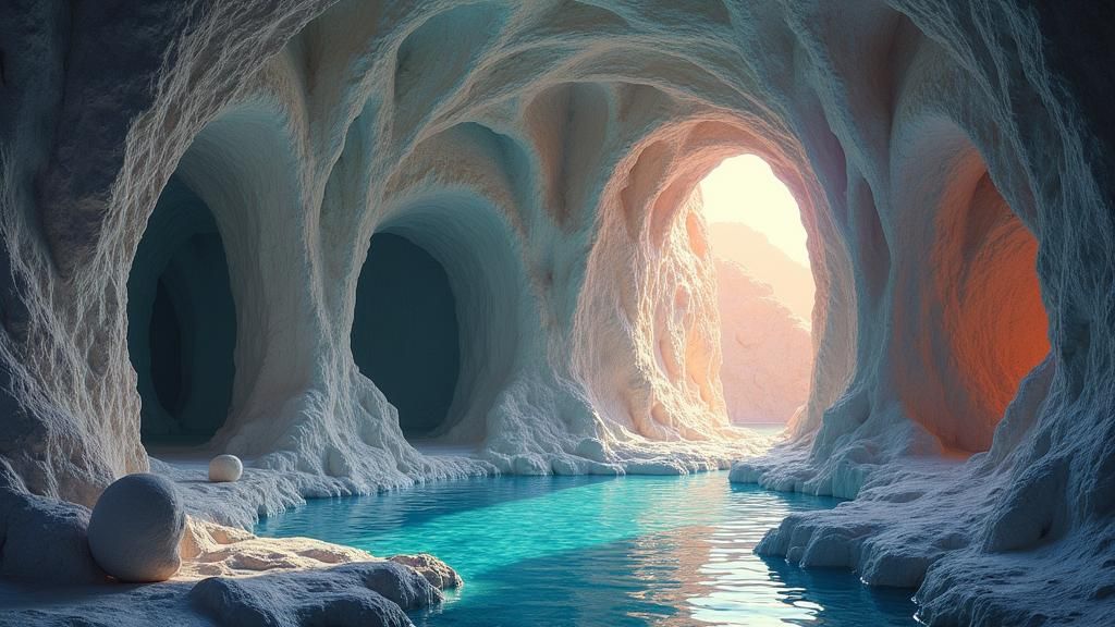 Surreal Cubist Cave Dreamscape with Escher Illusion