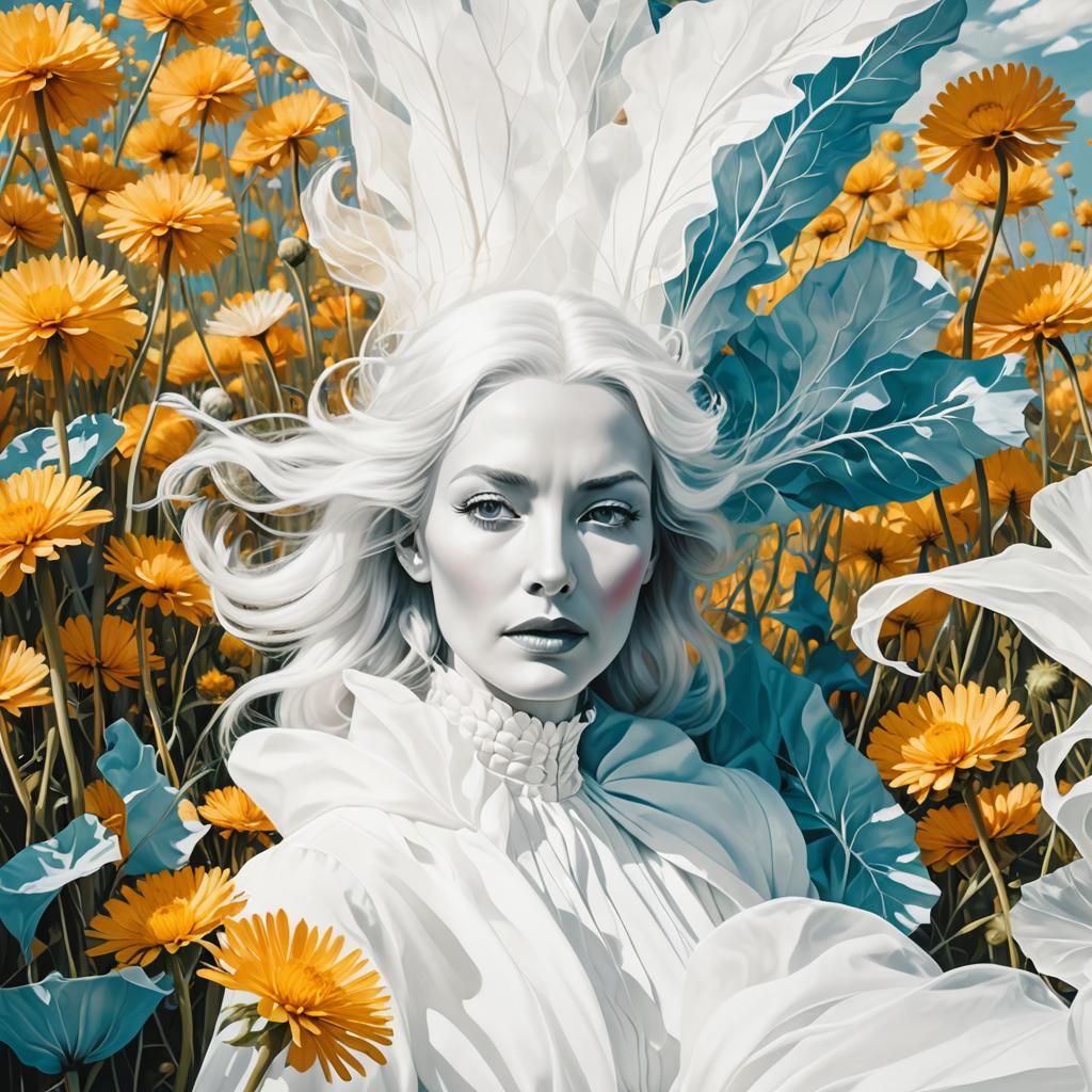 Ethereal Woman in Dandelion Dreamscape: Infrared Portrait