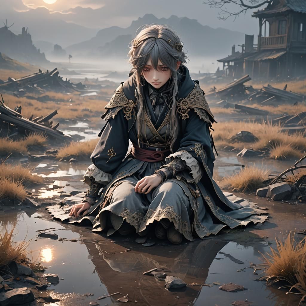 Lonely Figure in Mist: 3D Anime Art