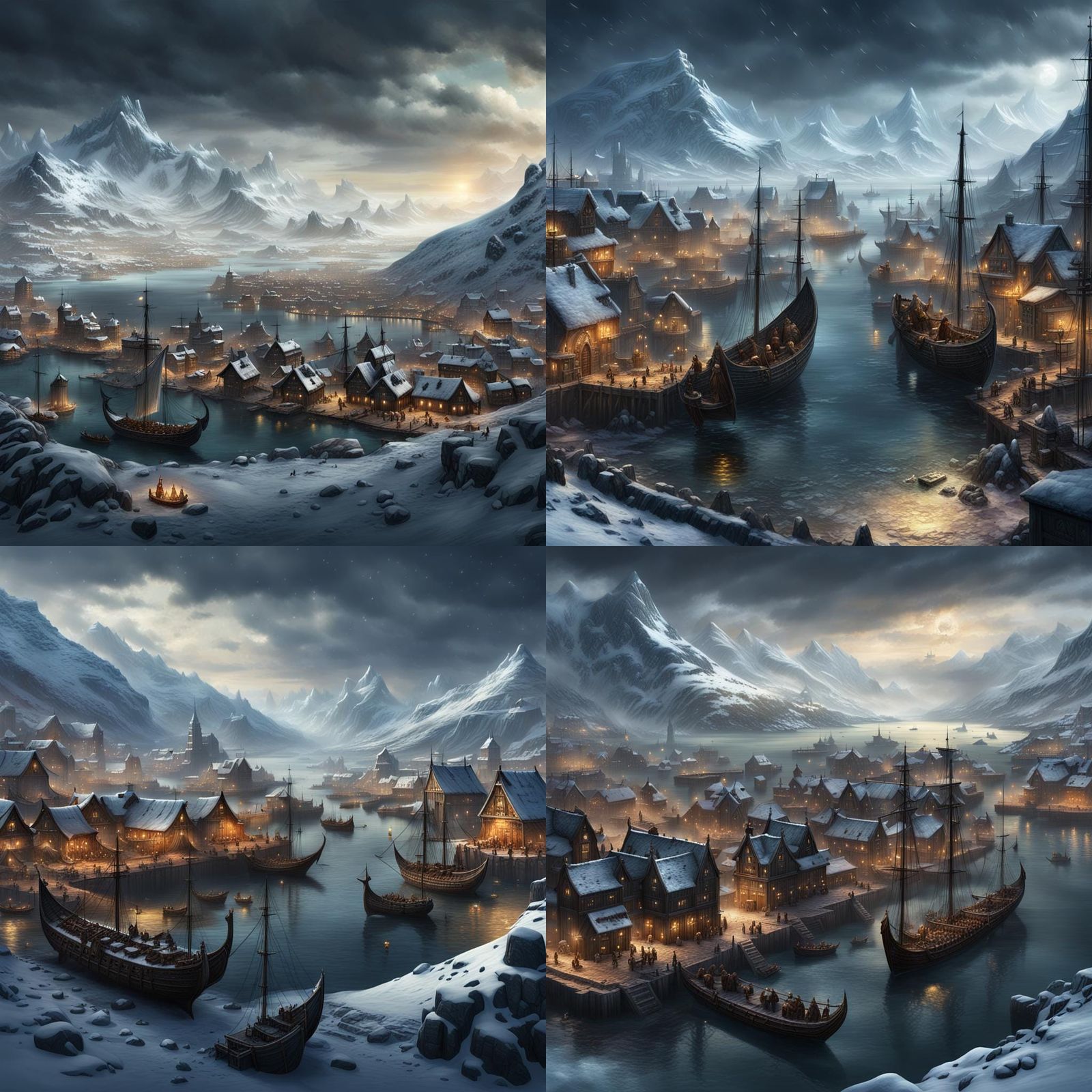 Nordic Viking Port City in Dark Fantasy Style