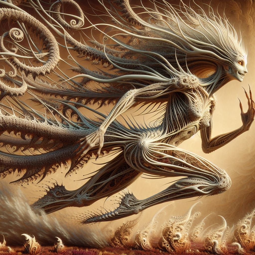 Fractal Creature Runs Through Orchid Swamp