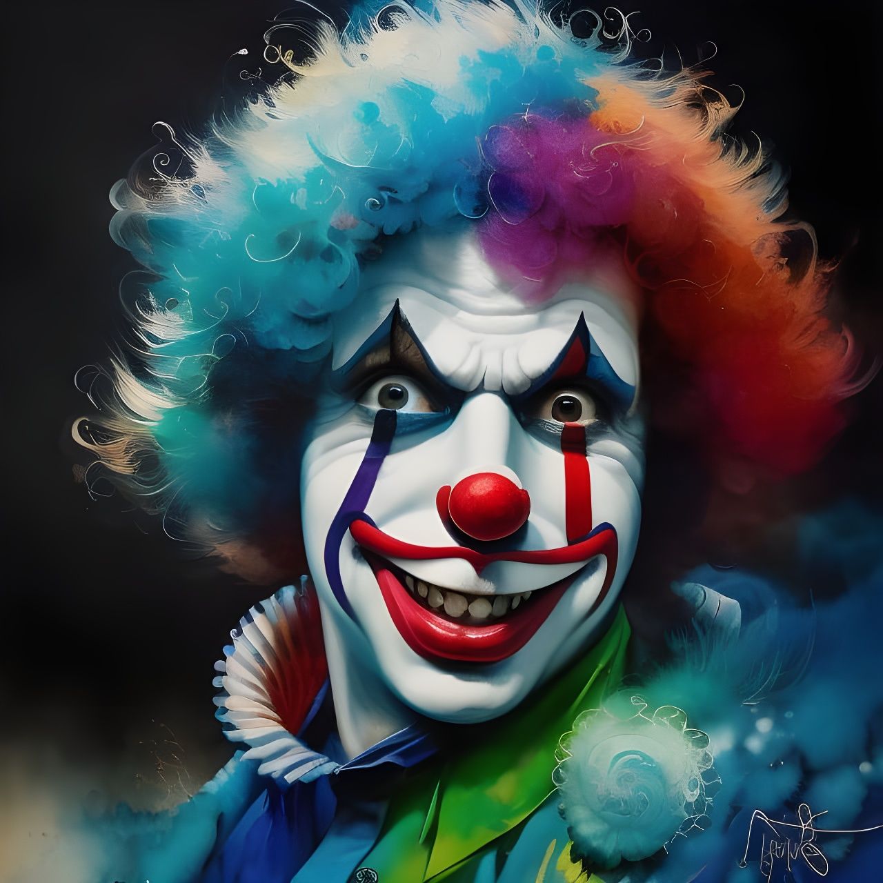Friendly Clown Portrait in Detailed Gouache Style