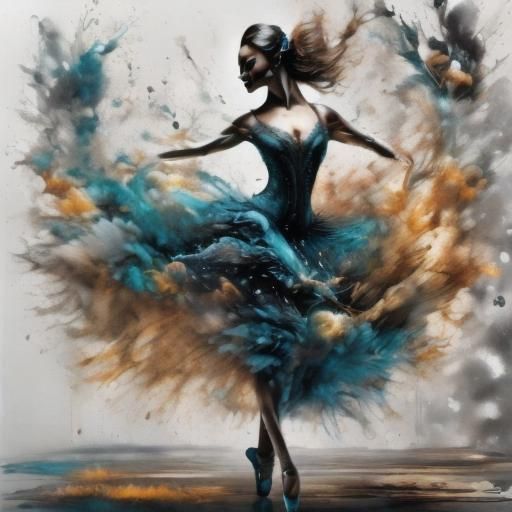 Ballerina Dancing in Misty Rain in Hyperreal Style