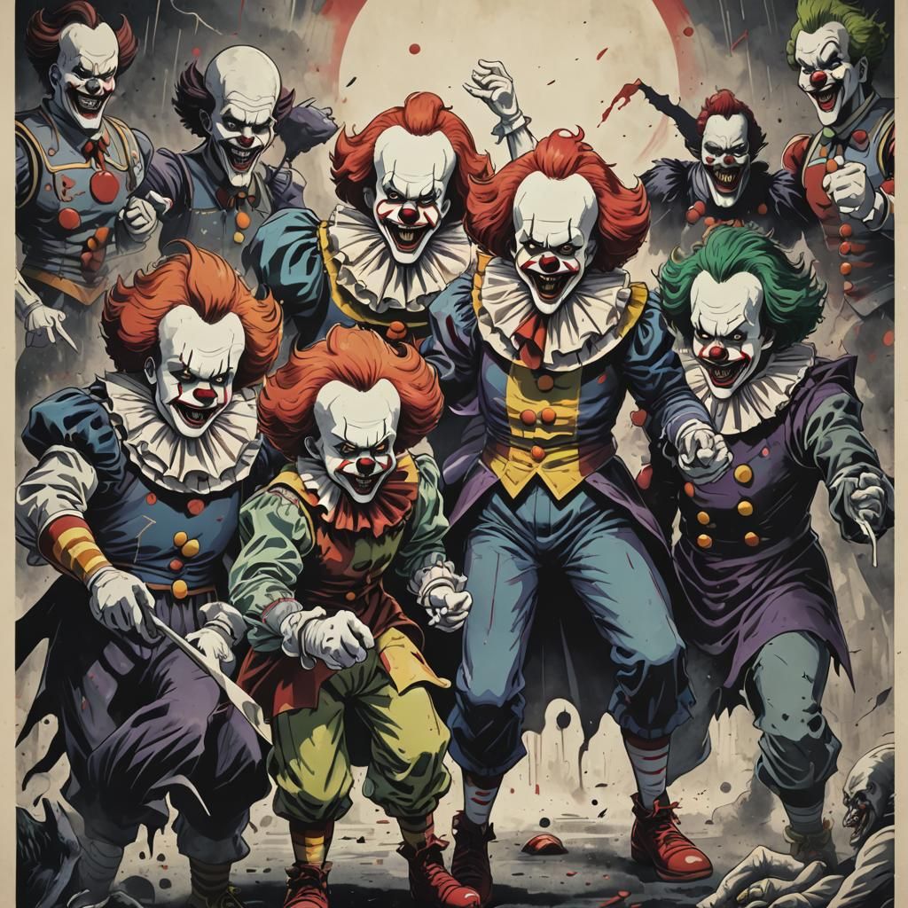 Epic Clown Showdown in Manga Anime Style