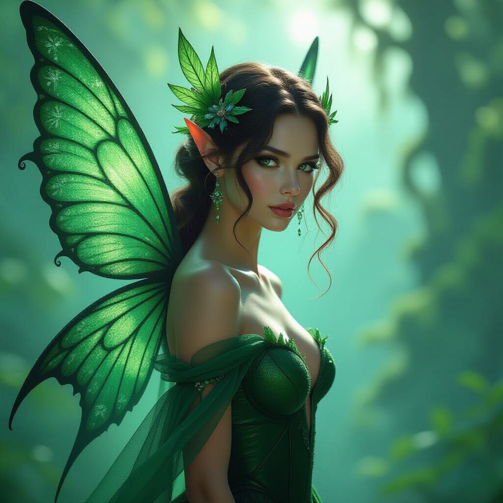 Ethereal Emerald Mist Fairy in a Fantasy Matte Painting