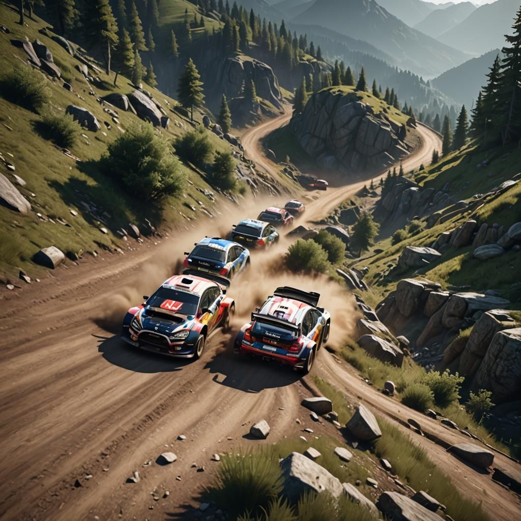 Rally Cars Race Up Big Hill: 3D Game Cinematic