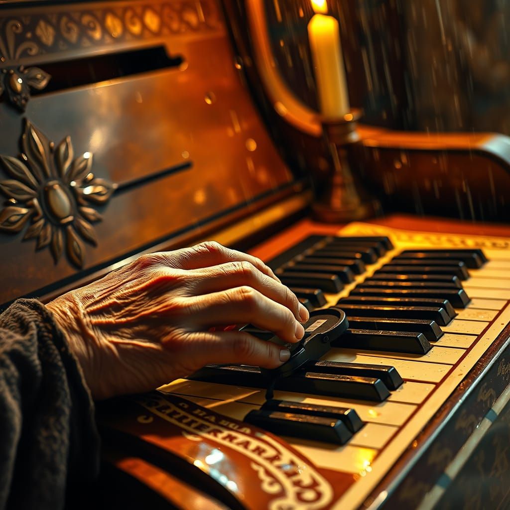 Ethereal Piano Scene in Warm Candle Light