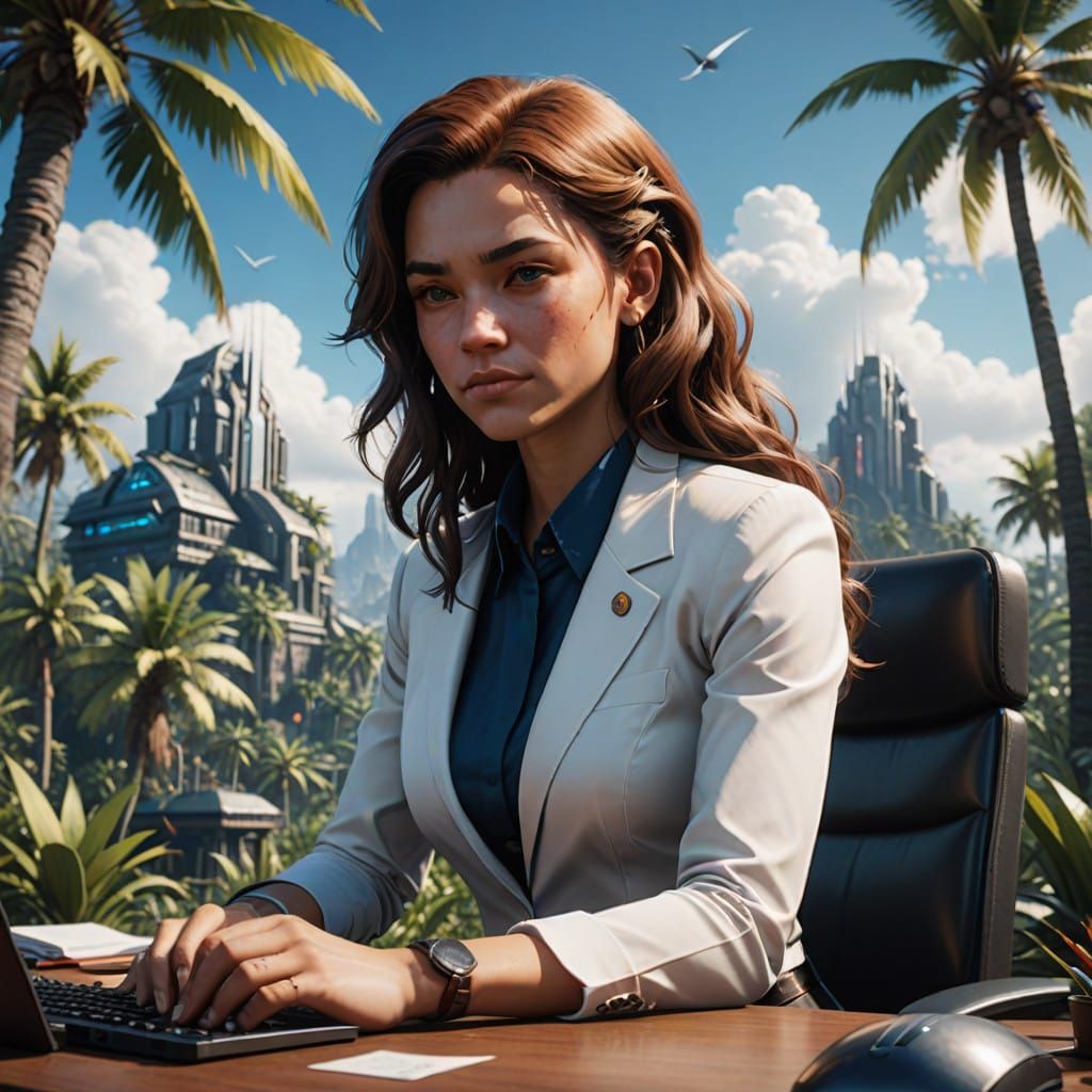 Fantastical Office Scene in Cyberpunk Style