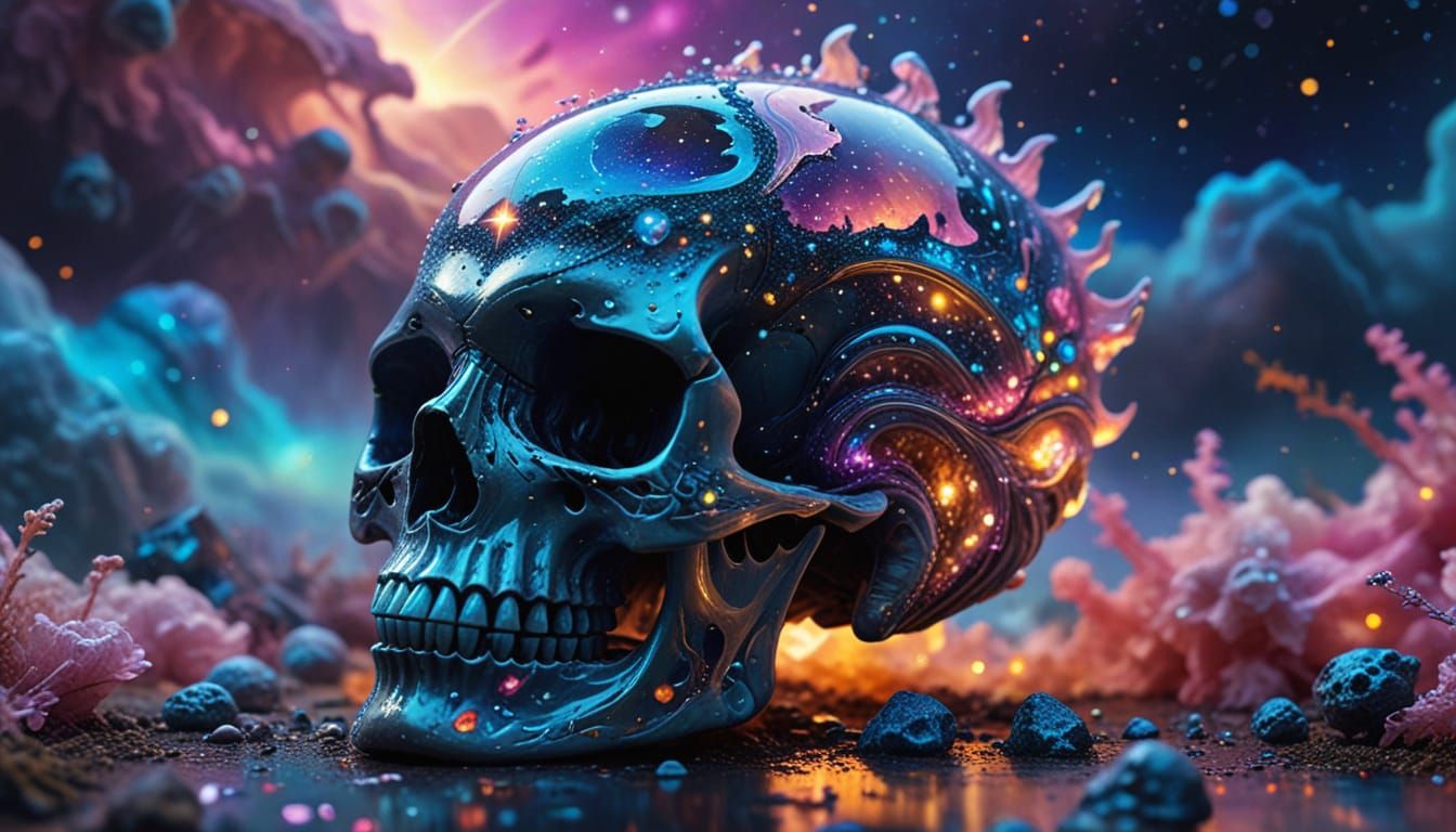 Galactic Shell Walking into Memory as Surreal Oil Painting