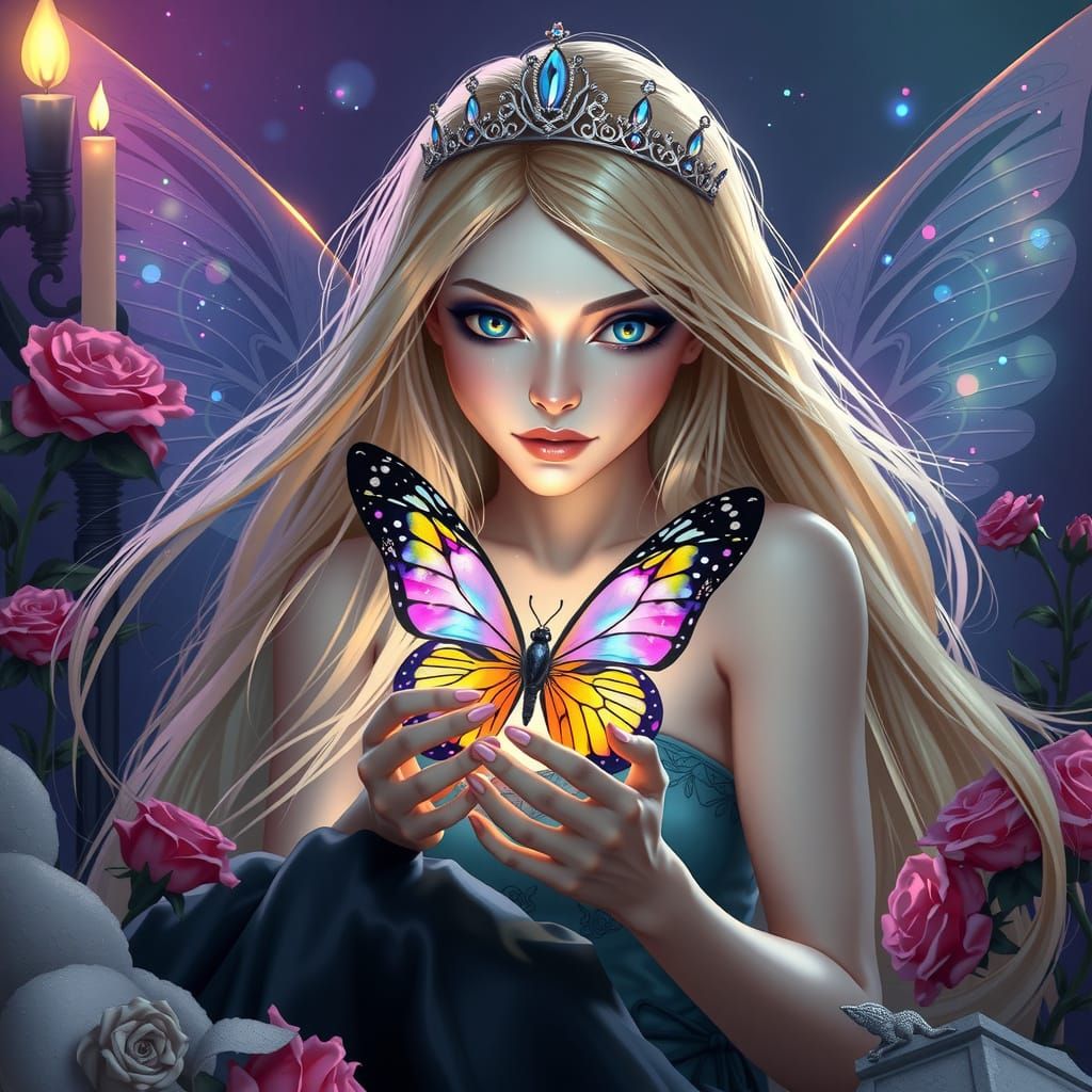 Goddess of Whimsy Amidst a Gothic Dreamscape