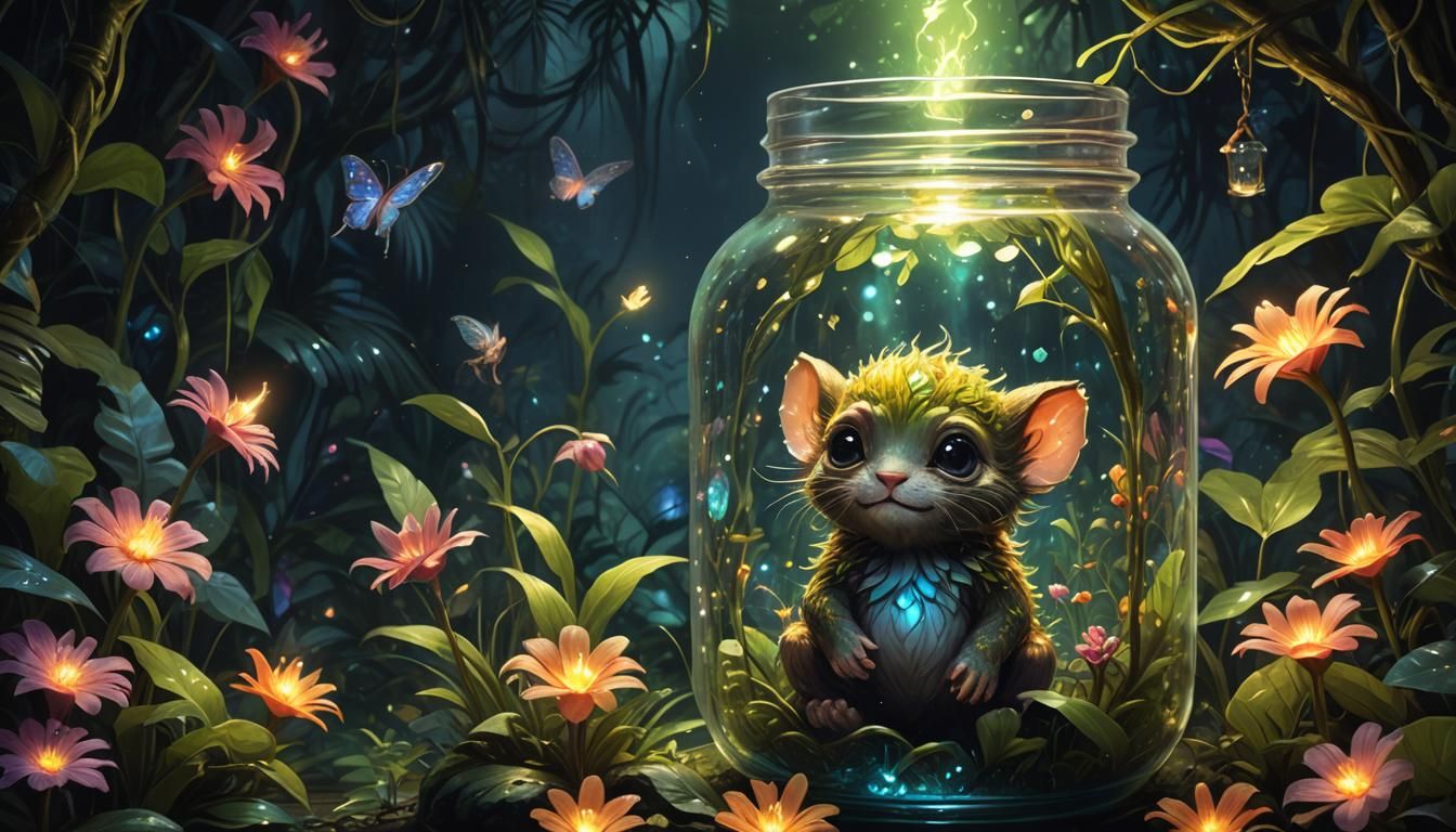 Glowing Fantasy Creature in a Jar