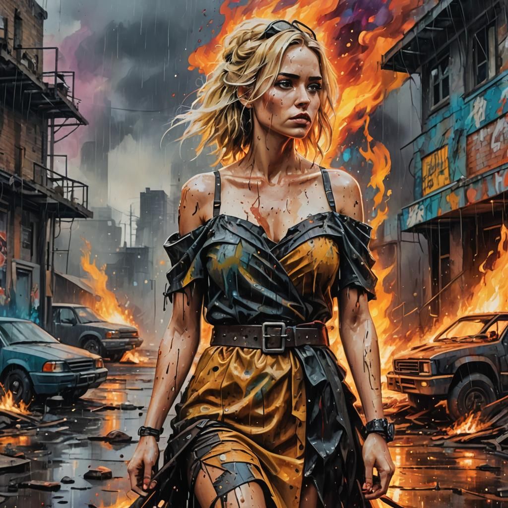 Post-Apocalyptic Woman in Graffiti Art Style