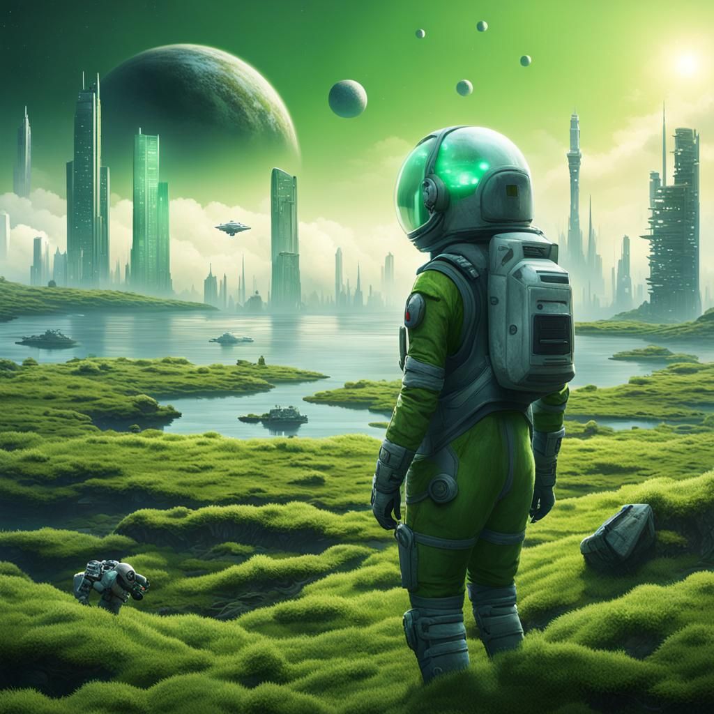 Lonely Woman on Abandoned Earth with Spaceship