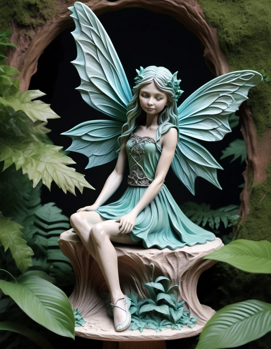 Clay Sculpture of a Fairy in Magical Forest