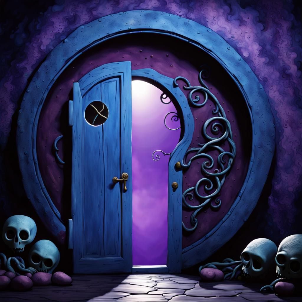 Coraline door portal to the other world ,circle blue,purple,...