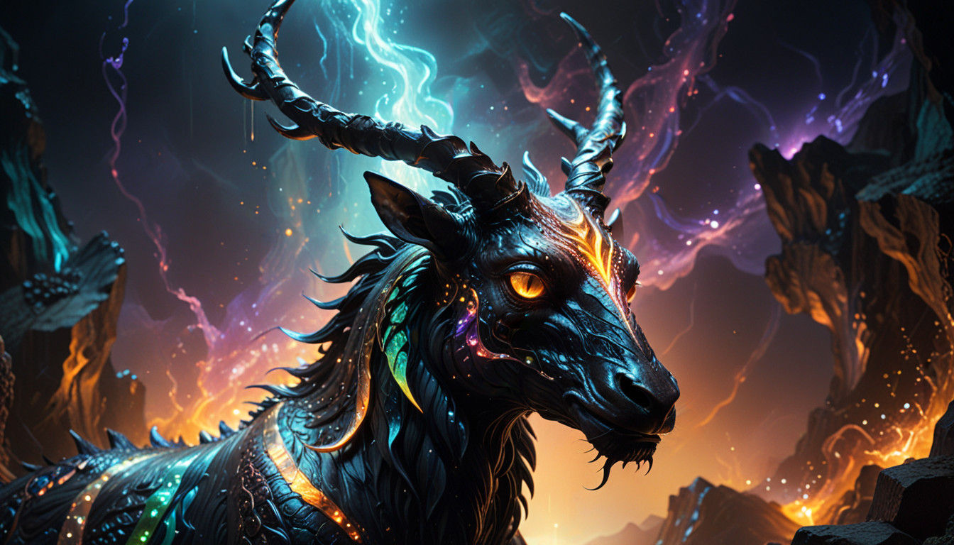 Surrealism Masterpiece: A Black Serpent with Prismatic Strip...