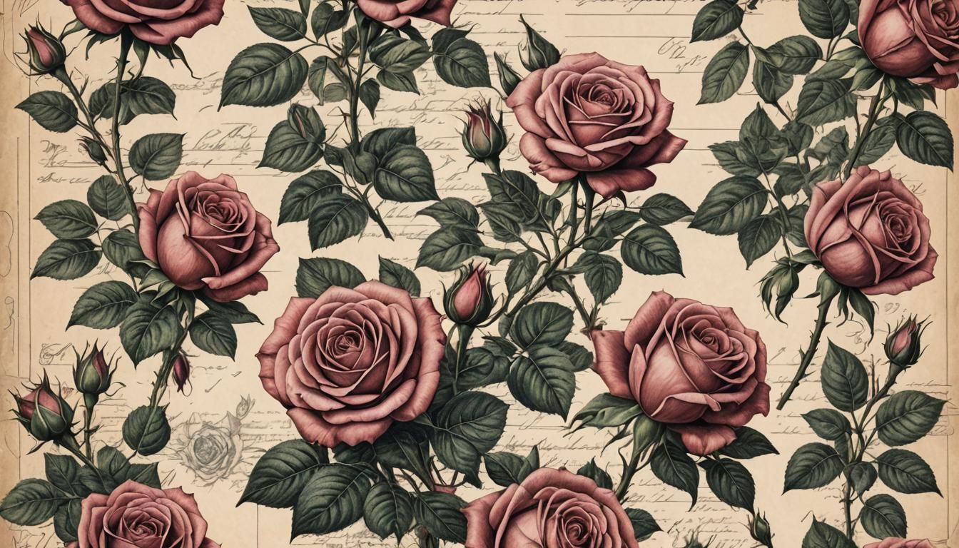 Intricate Rose Stationery Set with Vintage Stickers