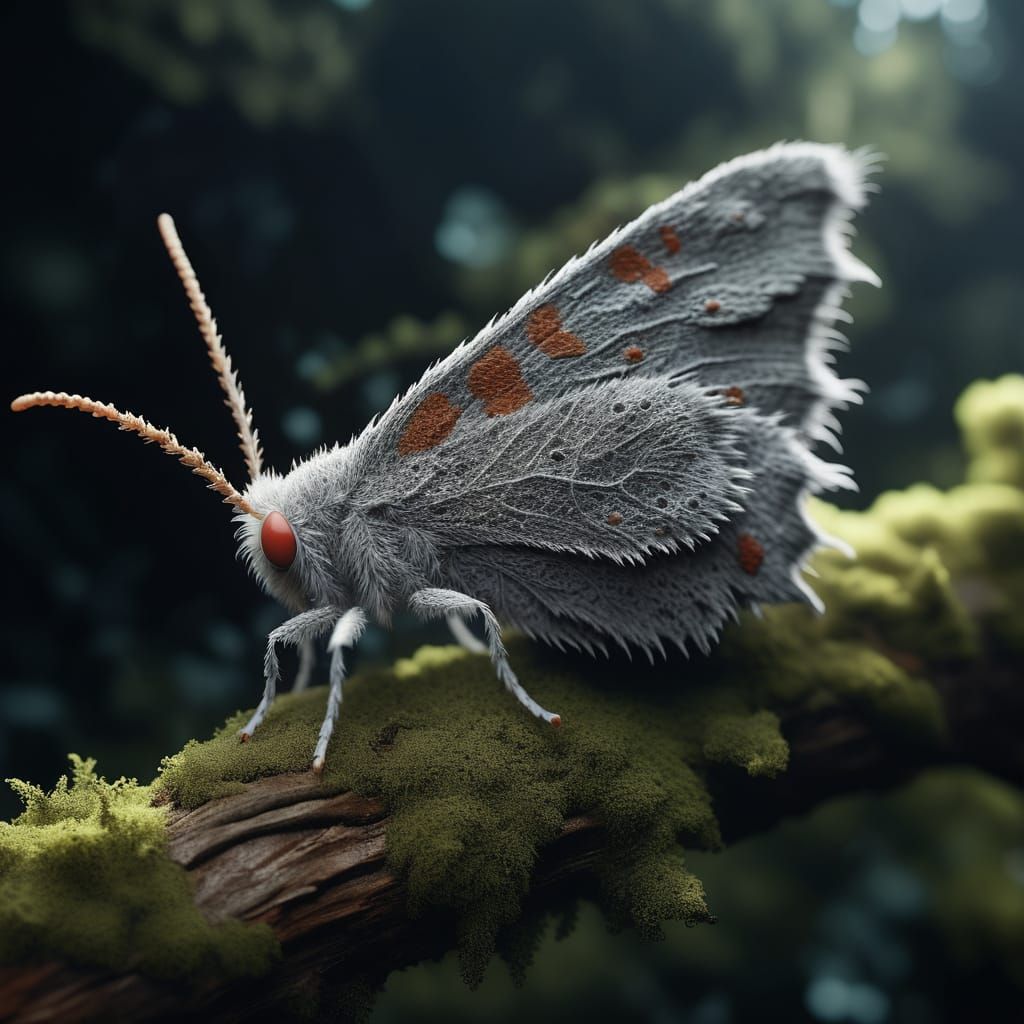 Detailed Macrophotography of a Fuzzy Gray Moth