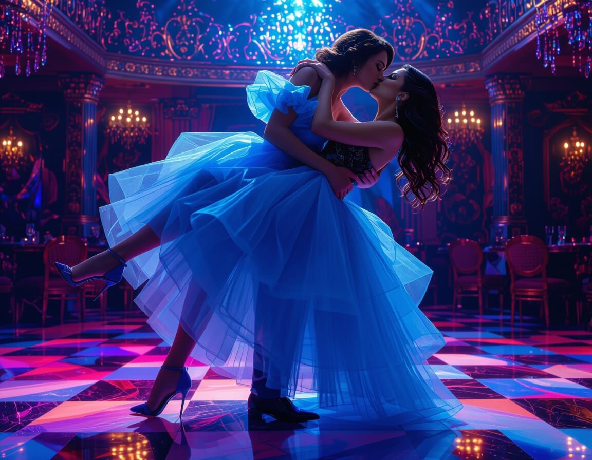 Romantic Kiss on Dance Floor, Digital Painting