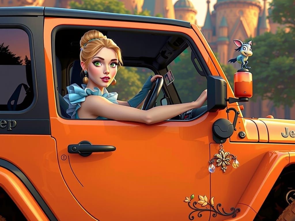 Cinderella Drives a Decorated Jeep Wrangler