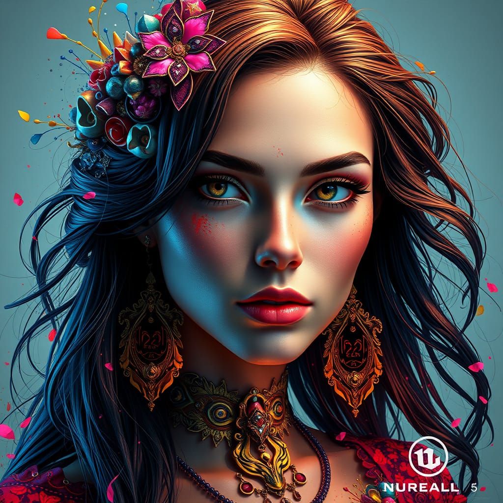 Surreal Fantasy Portrait in Vibrant Triadic Colors