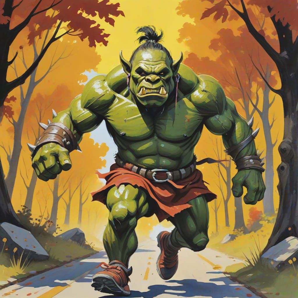Orc Running Marathon, Gouache Painting
