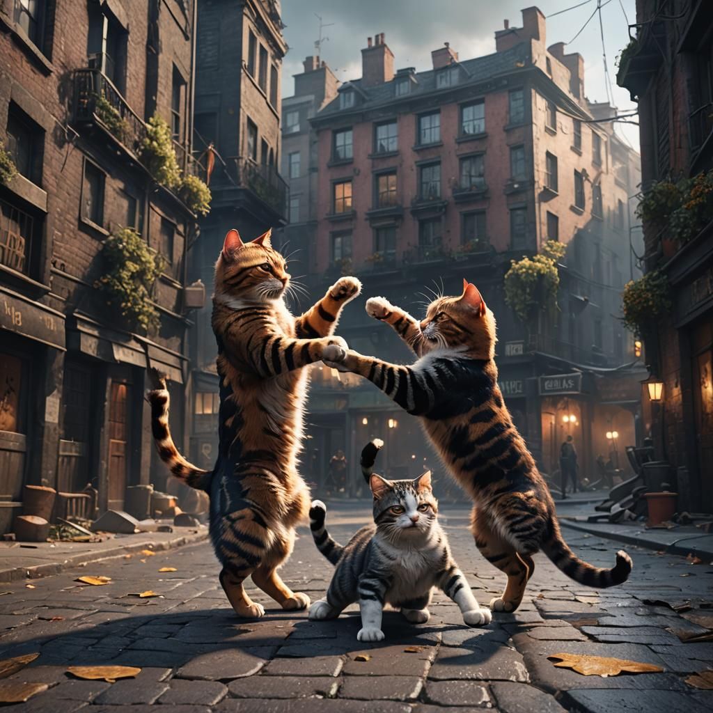 Rival Cats Clash in Dark Street Corner