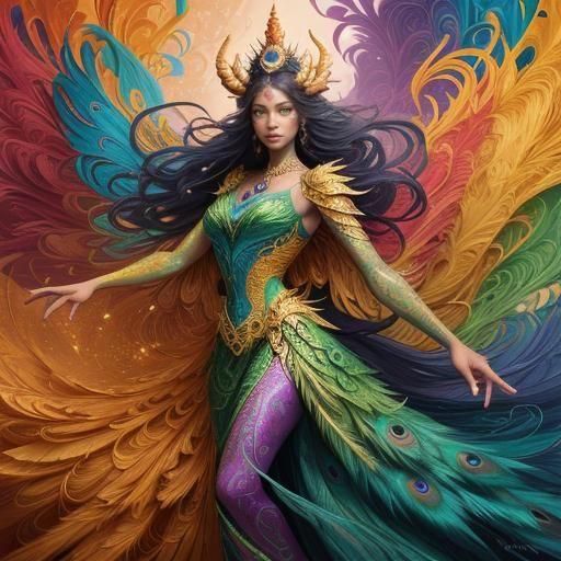 Dragon Peacock Woman in Abstract Expressionism