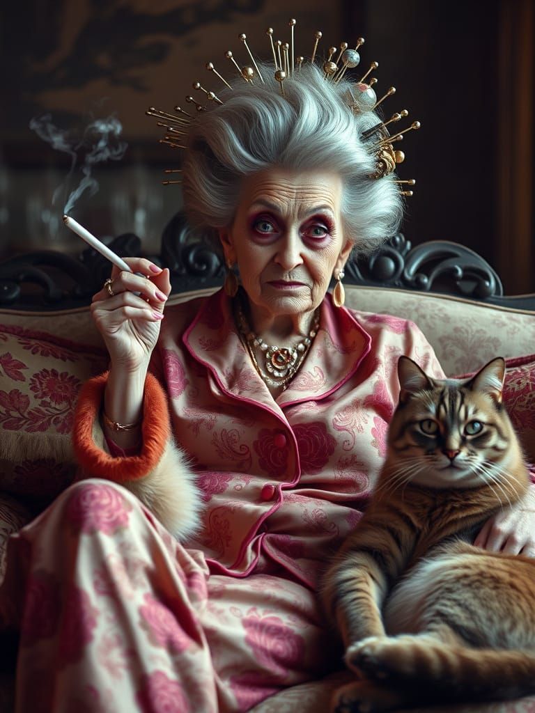 Eccentric Old Lady Smoking, Painterly Style