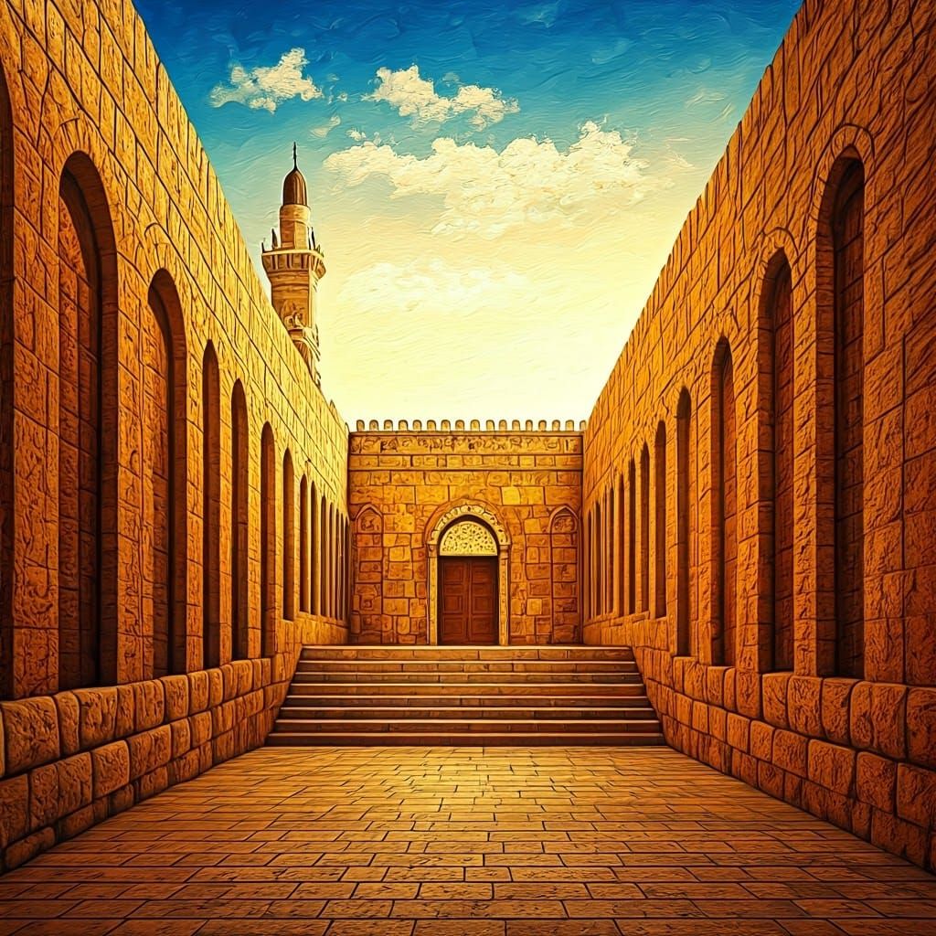 Golden Temple of Ancient Israel in Vibrant Middle Eastern St...