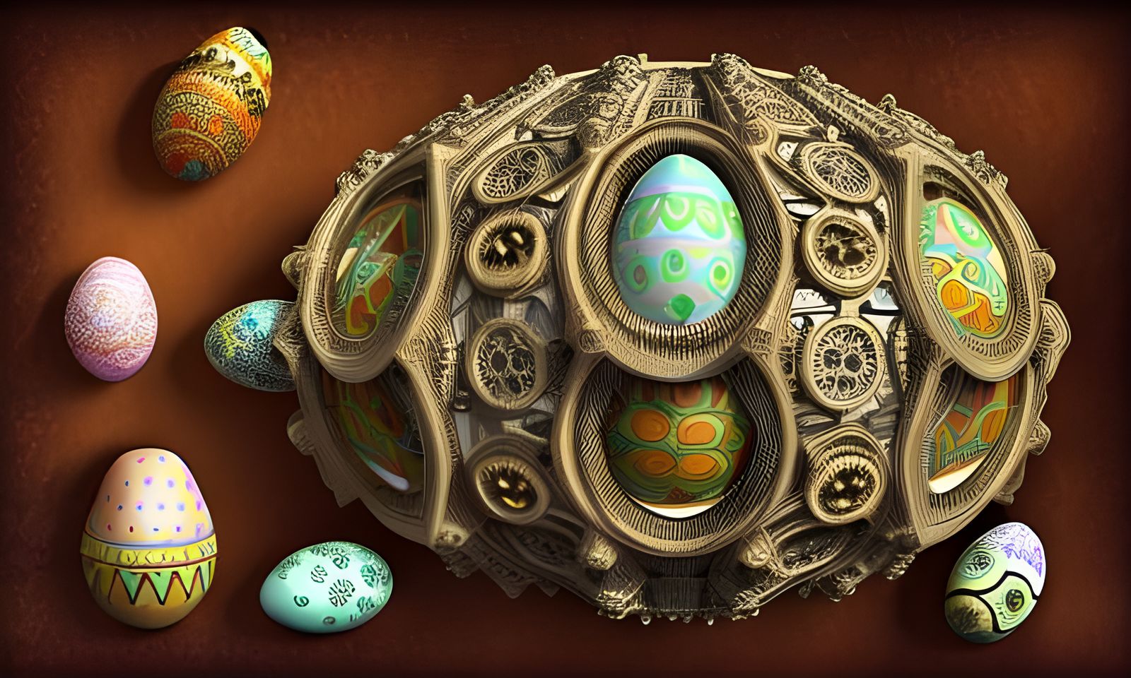 HYPERDETAILED STEAMPUNK INTRICATE GEOMETRIC 3D COLORED EASTE...