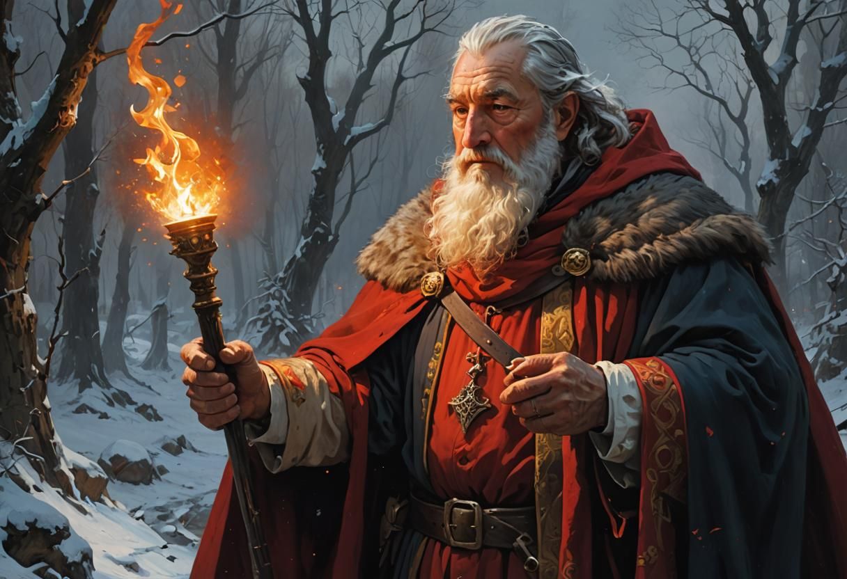 Santa Claus as Medieval Wizard in Oil Painting