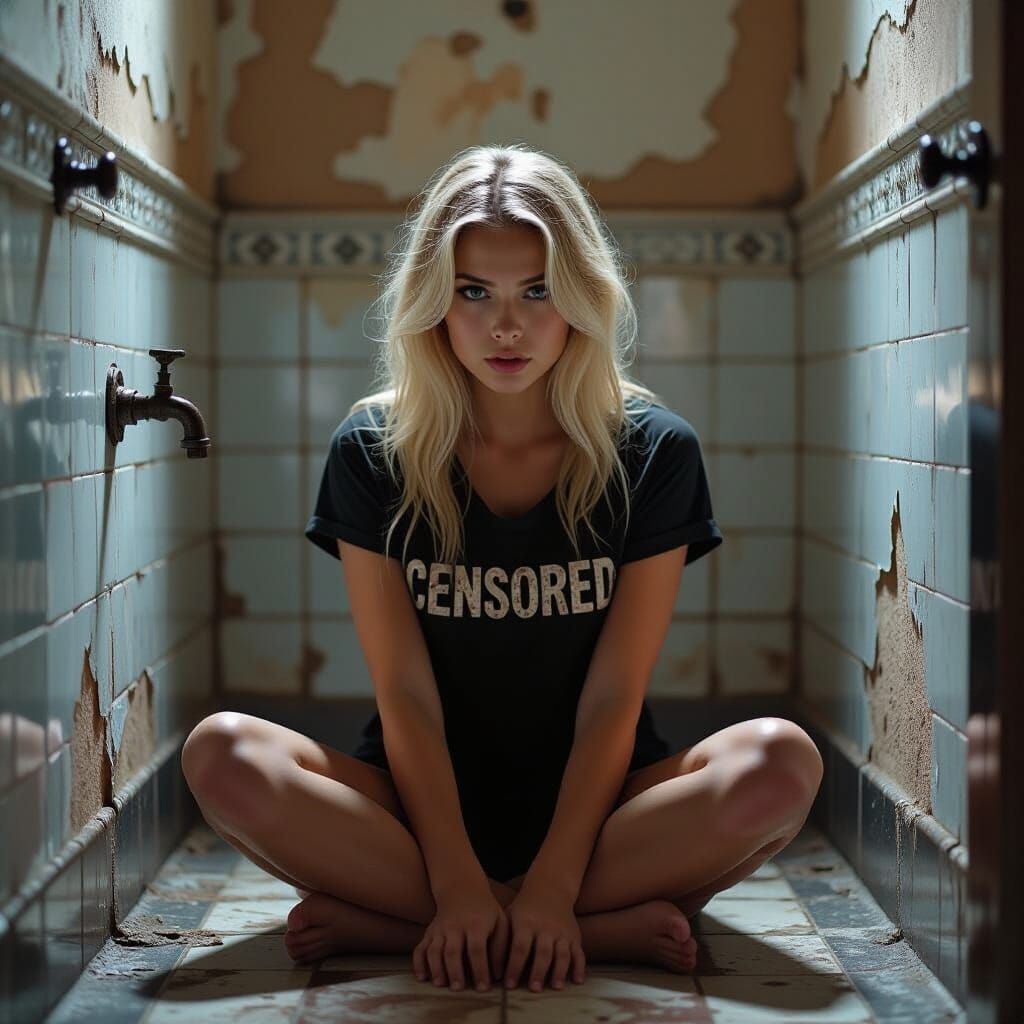 Anxious Woman in Decaying Bathroom, Baroque Style