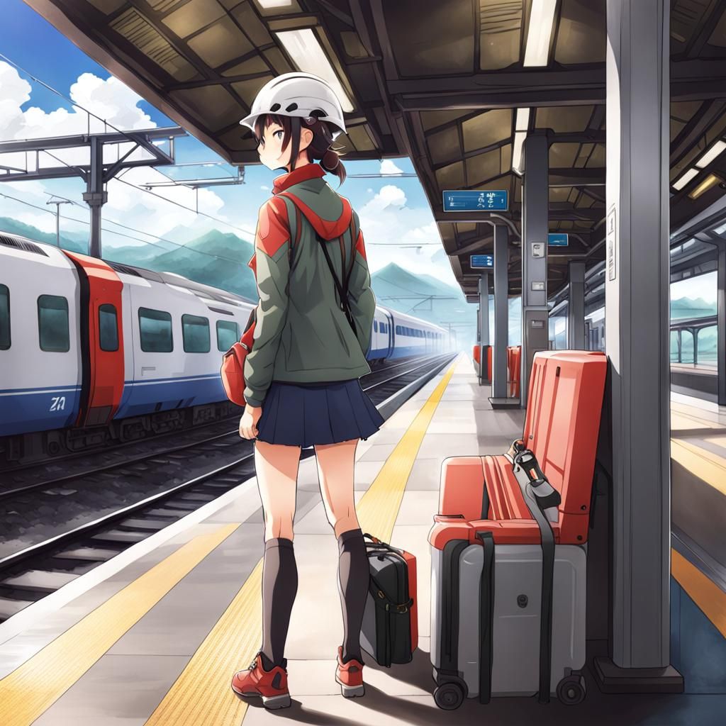 Anime Girl Geologist Waiting for Train