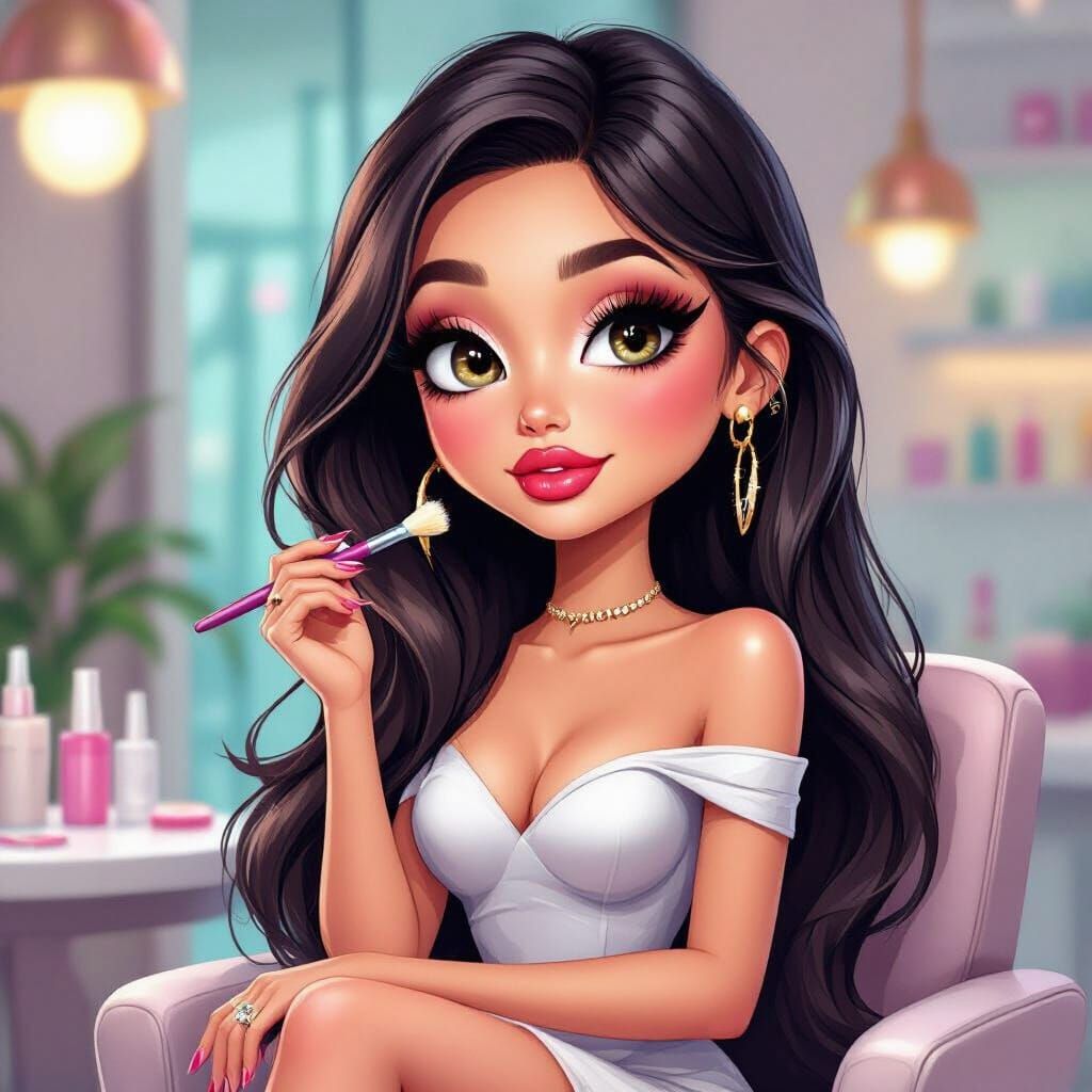 Glamorous Girl in Nail Salon, 3D Cartoon Style