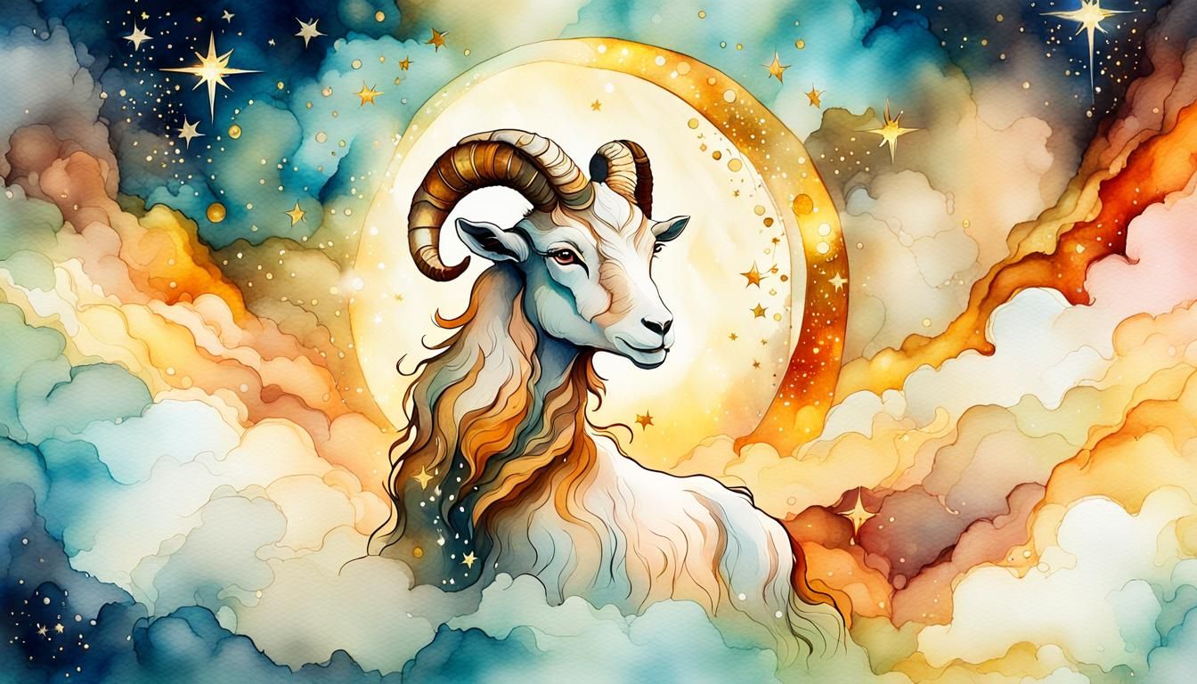 Mythical Aries God Illuminated by Crescent Moon