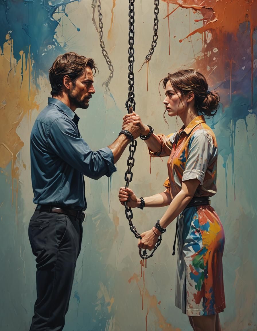 Dramatic Hyperrealistic Portraits of a Shackled Couple