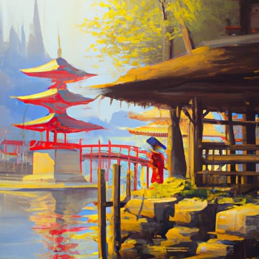 Japanese Landscape as Oil Painting