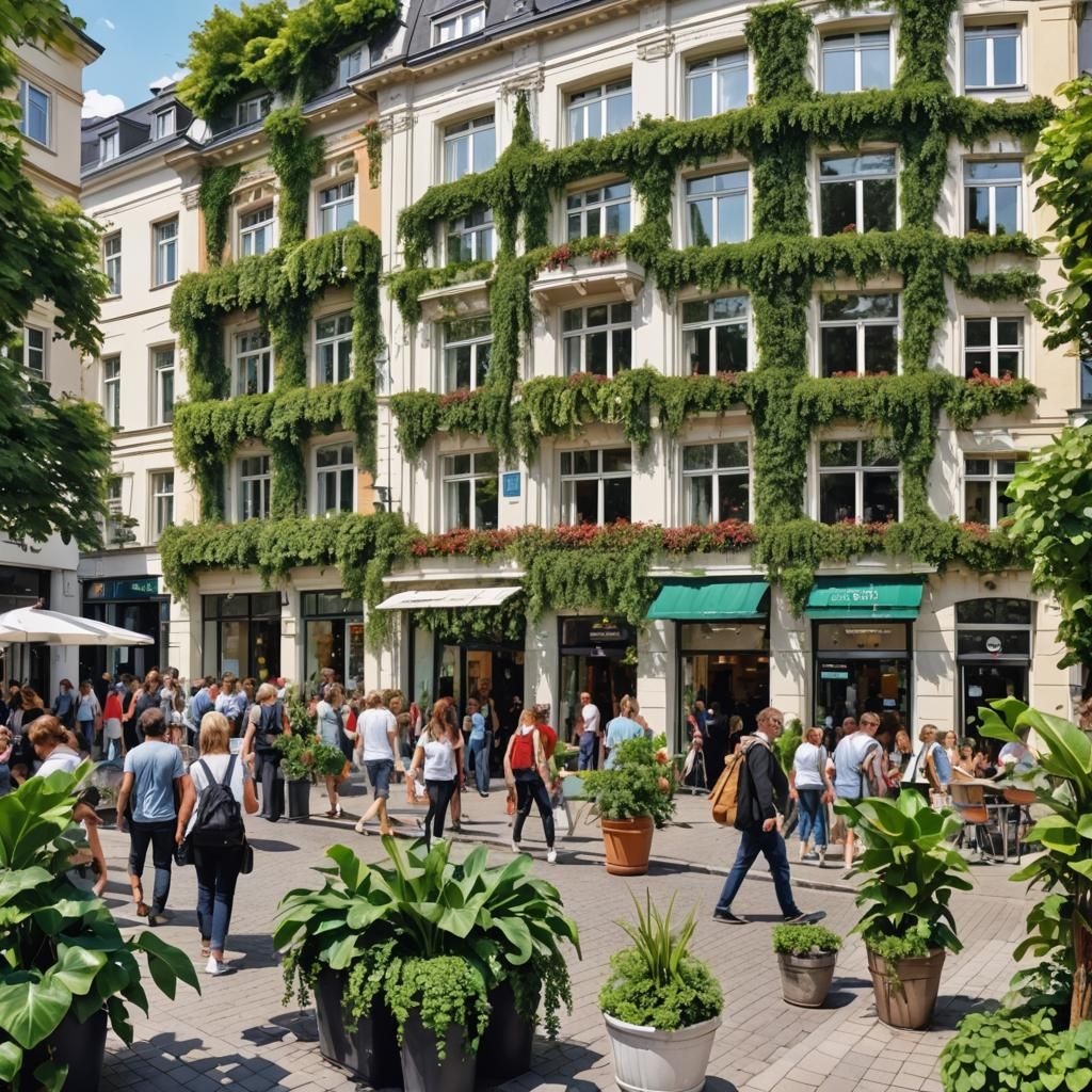 Lush Karlsruhe Pedestrian Zone in Fantasy Concept Art