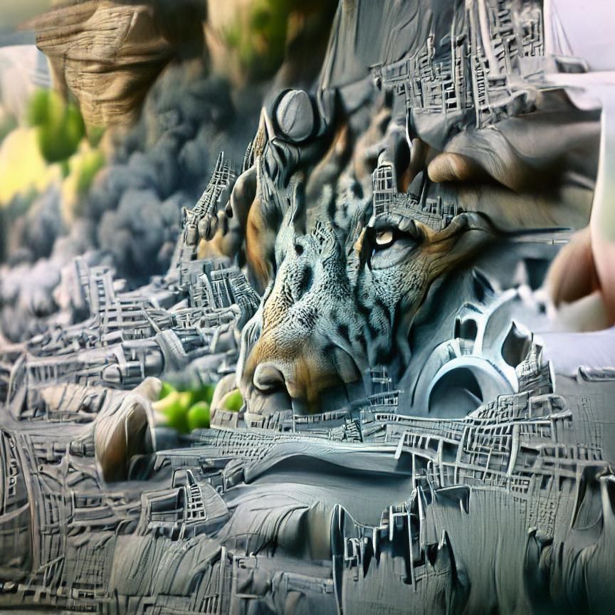 Lion Crushed by Falling Boulders: Matte Painting