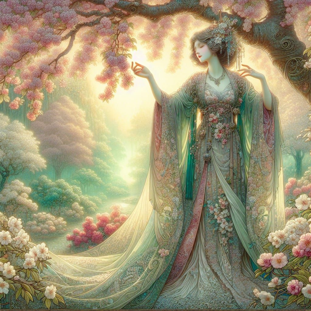 Elegant Lady in an Art Nouveau Garden